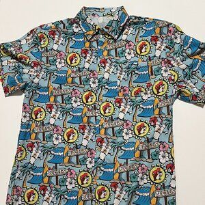 Buc-ees Shirt Short Sleeve Button Hawaiian Palm Trees Bucees Adult Size Large